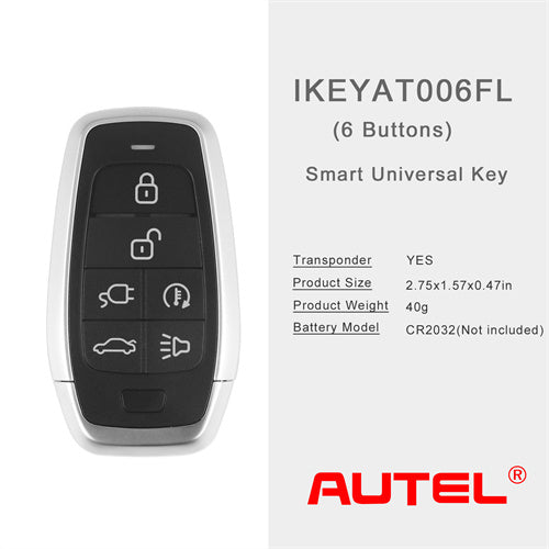 AUTEL IKEYAT006FL Independent 6 Buttons Universal Smart Key - EV Charge / Remote Start / Trunk