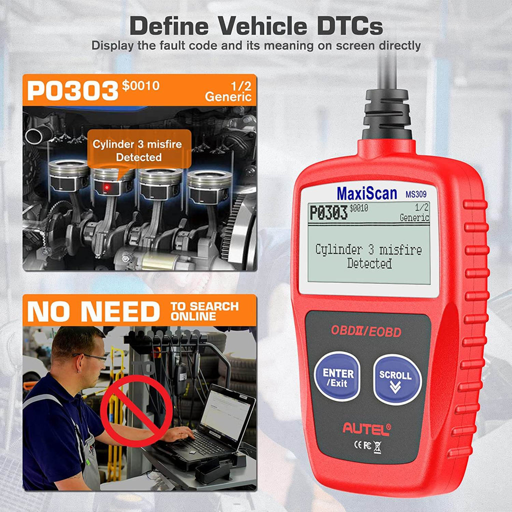 Autel OBD2 Scanner MaxiScan MS309 Car Check Engine Code Reader, Check  Emission Monitor Status, 2024 Newest CAN Diagnostic Scan Tool for All OBD  II