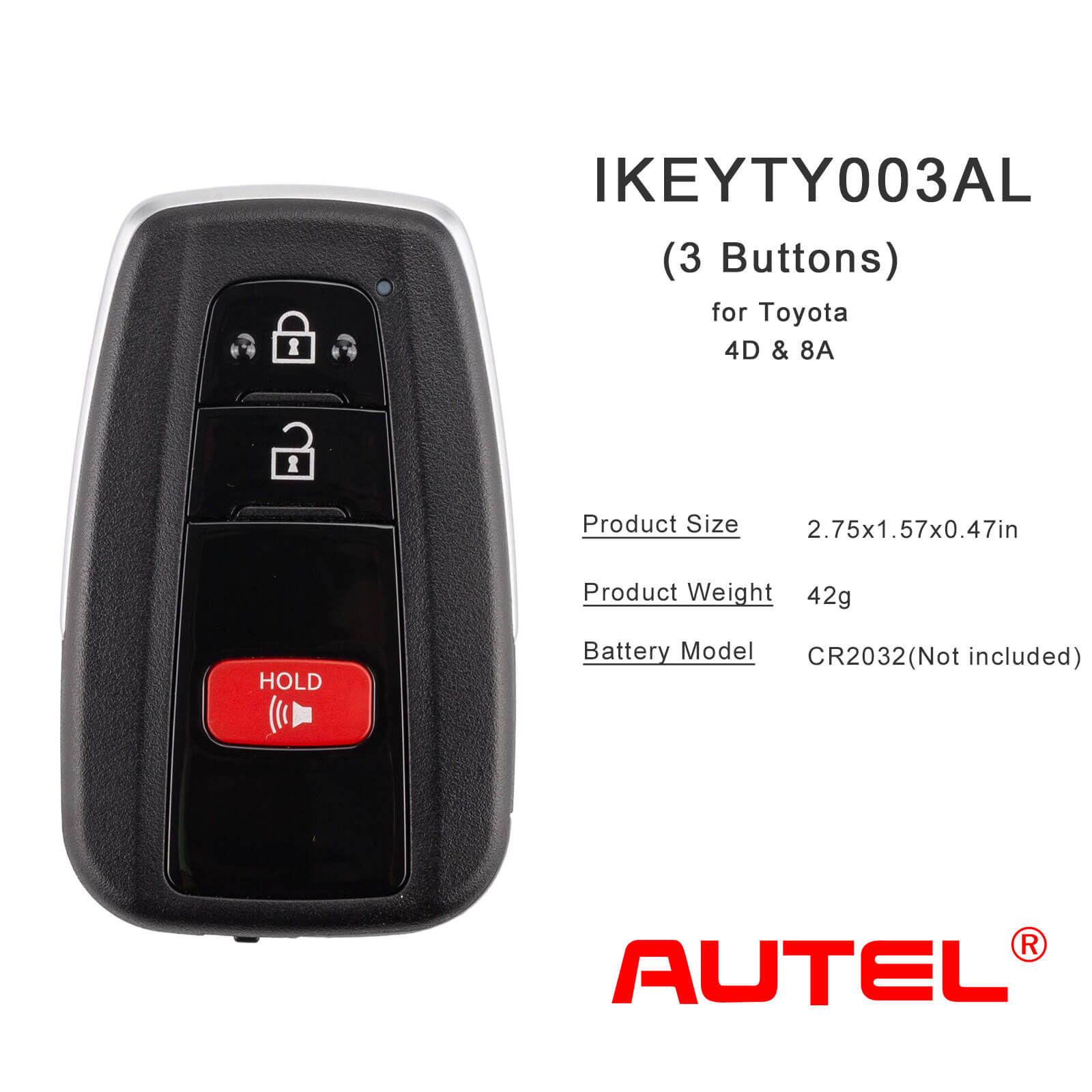 [New Arrivals] AUTEL IKEYTY003AL 3 Buttons 315/433 MHz for Toyota 4D & 8A 1 PC/ 5 PCs/ 10 PCs