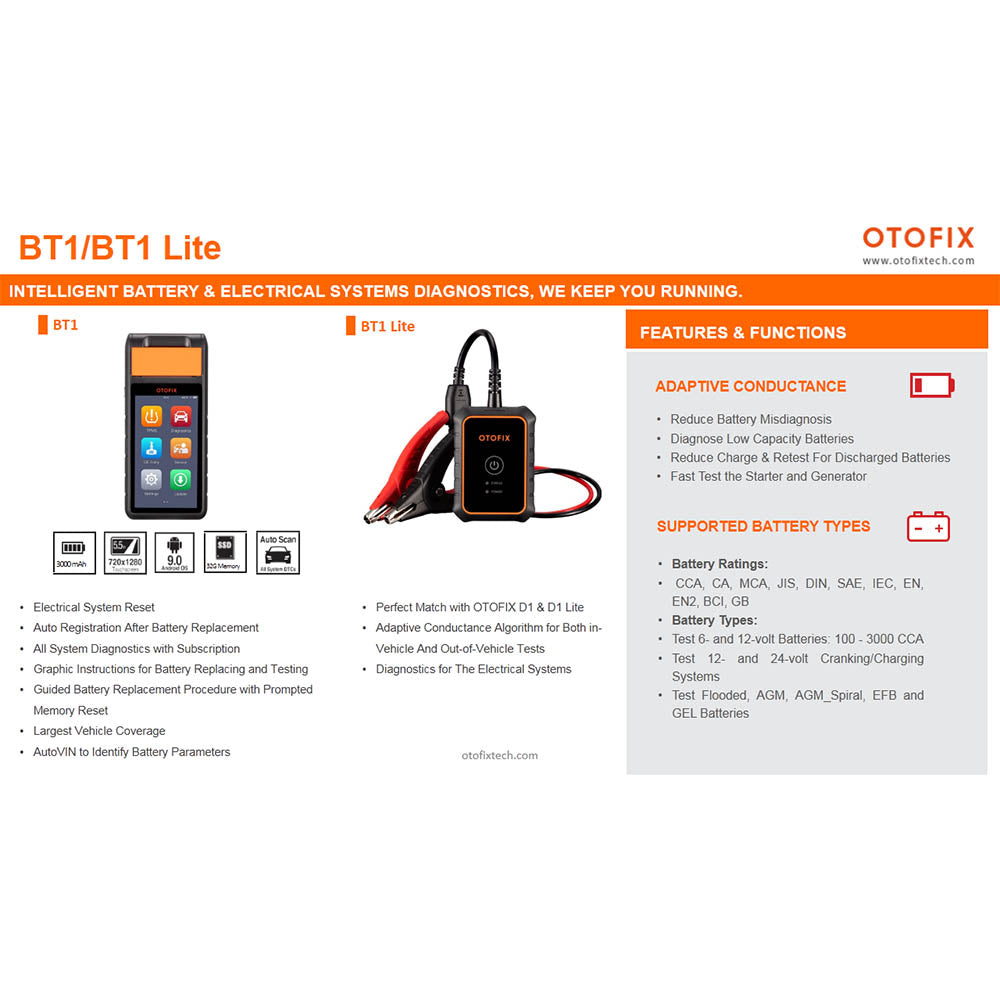 Pre-Order! Autel OTOFIX BT1 Battery Tester Accurate Diagnostics Supports BMS Reset, AutoVIN, All System Diagnostics - Autel Authorized Dealer