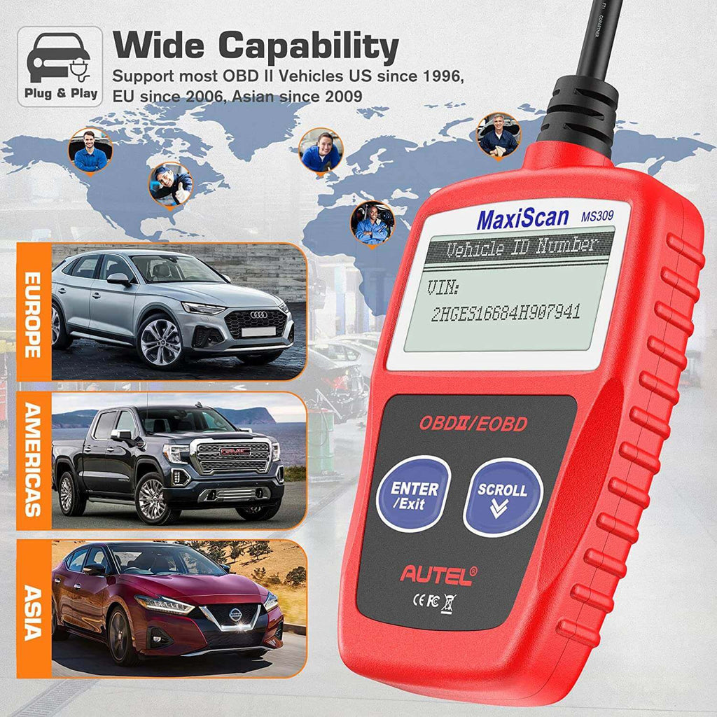 Autel MaxiScan MS309 Universal OBD2 Scanner Check Engine Fault Code ...